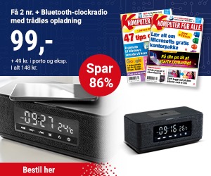 Komputer for alle 2 nr + clockradio med trådløs opladning